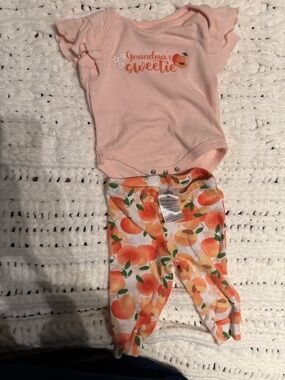 Baby Essentials Peach & Green Print Bodysuit Set